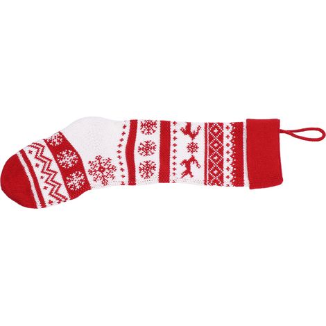 Grand bas de Noël décoratif en maille, pochette cadeau murale à motif de deux rennes, grande dimension pour accrocher. (1/5)