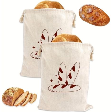 BelleRise - 1 Sac à pain réutilisable en lin Sac de conservation rectangulaire de qualité alimentaireidéal pour le pain artisanal et fait maison (1/5)