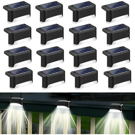 16 luces solares LED para puentes, lámpara de luz blanca para jardín, patio, barandilla, escalera, camino, luz impermeable para escalones. (1/5)