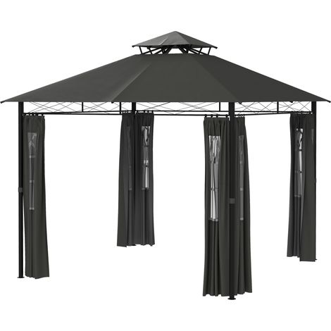 Tente Gazebo Jardin 3x3x2,88 m Gris foncé
