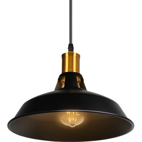 Axhup – Lustre rétro vintage noir en fer – Abat-jour Ø28x17,5cm – Douille E27 – Longueur câble 100cm réglable – Pour salon, chambre, bureau (1/5)