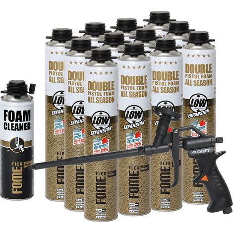 Lot de 12 mousses polyuréthane de montage FOME FLEX Double 750 ml + pistolet POINT BLACK + nettoyant FOME FLEX Foam Cleaner 500 ml (1/5)
