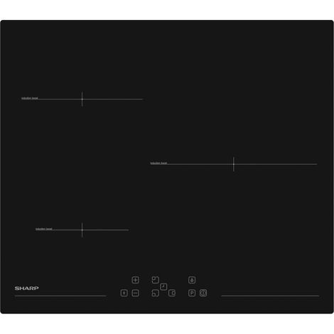 Sharp – Table à induction 3 foyers 7200W – Largeur 59 cm – Avec booster et minuteur – Plaque avec hotte intégrée (1/4)
