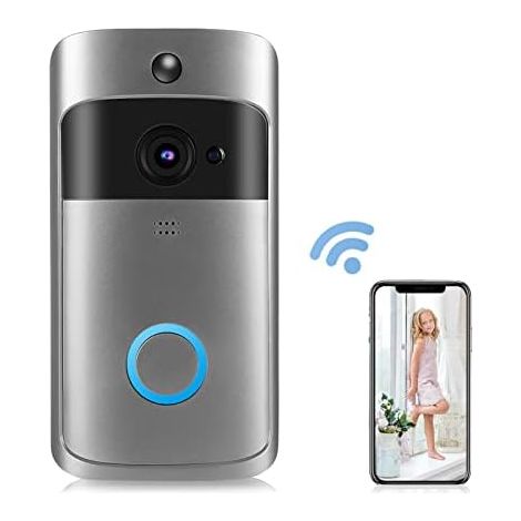 Sonnette sans Fil avec cameraIntelligente, Caméra de Sonnette Vidéo sans Fil WiFi avec Détecteur de Mouvement, Caméra de Sécurité WiFi 2,4 GHz avec Résolution 1280(batterie non inclus) (1/5)