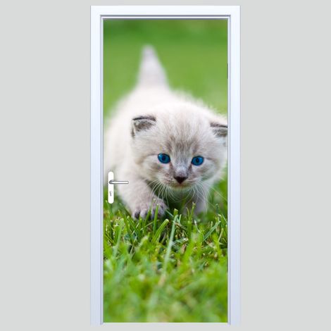 Pegatina de tela para puerta con diseño de gatito en la hierba 179PD