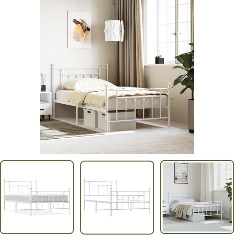 The Living Store Bettgestell mit Kopf- und Fußteil Metall Weiß 107x203 cm - Metallbett - Doppelbett - Boxspringbetten - Bettgestell - Weißes Bett (1/5)