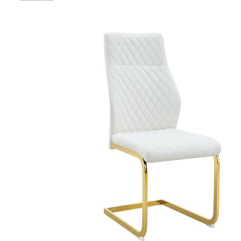 Set de mesa redonda de 60 cm en MDF con 2 sillas blancas de polipiel y estructura dorada (1/5)