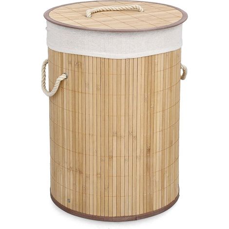 Runder Wäschekorb aus Bambus mit weißem Stoffeinsatz 35x50 cm Ananda YES