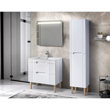Ensemble de salle de bain sur pieds 80 cm - 4 éléments - Oceanie White - Livraison gratuite (1/5)