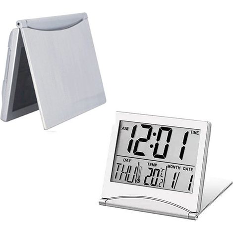Réveil numérique argenté, affichage LCD de la température de bureau (1/5)