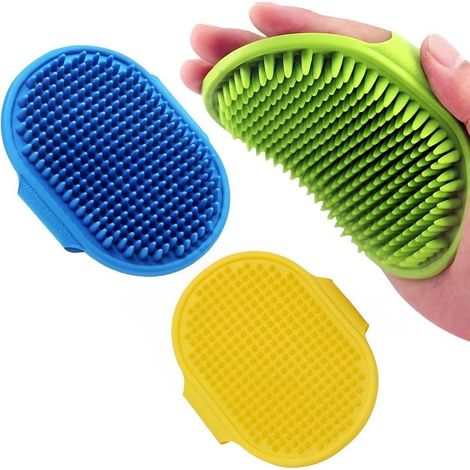 Lot de 3 brosses de bain pour chien Brosse de toilettage pour animaux de compagnie Brosse de bain apaisante en caoutchouc avec poignée réglable pour chiens et chats à poils longs (1/4)