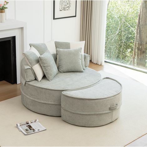 Poltrona rotonda con pouf e 5 cuscini in chenille OKMYHOME (1/5)