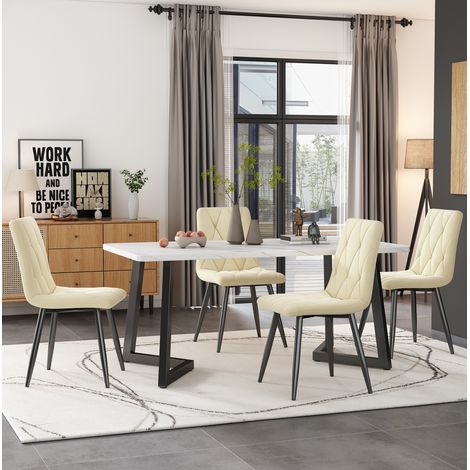 4er-Set Esszimmerstuhle aus beigem Samt, Polsterstuhl mit Metallbeinen,45×40×86cm (1/5)