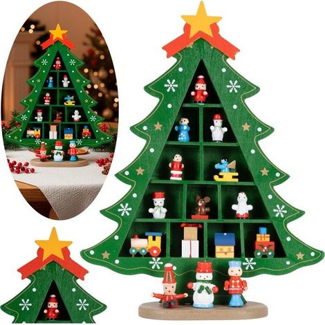 Sapin de Noël - SPRINGOS - 28 cm - Bois avec figurines - Décoration intérieure - Classique (1/5)