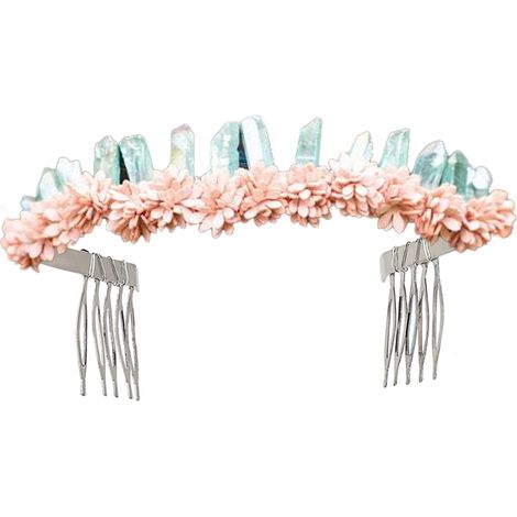 Couronne En Cristal Brut - Bandeau Métallique Argenté Avec Quartz Naturel Filaire - Pour Fêtes Festivals Mariages Cosplay - 1 Pièce (1/5)