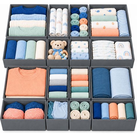Relaxdays sistema ordine cassetti, set 16 pz., per comò IKEA Hemnes, 3 misure, organizer fasciatoio, grigio (1/5)