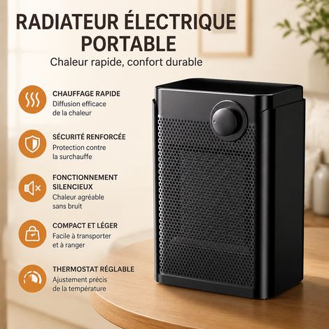Mini radiateur soufflant électrique de table 1200W Noir Norme japonaise noir réf 5782 16 × 13 × 25 cm 1,08 kg – Livraison gratuite