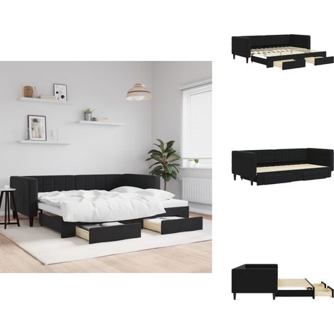 Tagesbett Ausziehbar mit Schubladen Schwarz 90x200 cm Samt - Schlafsofa - Gästebett - Tagesbett - Ausziehbares Bett - Wohnzimmer Möbel (1/5)