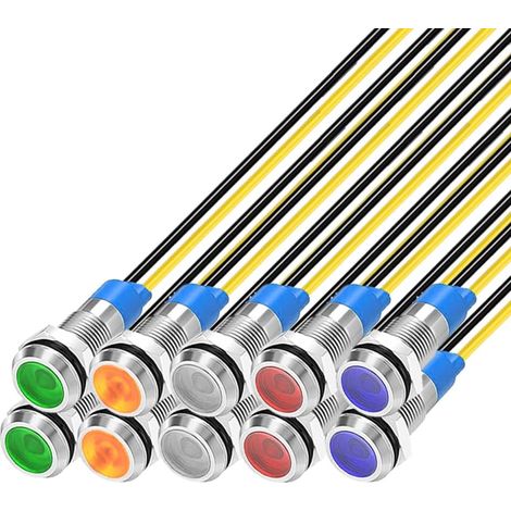 10Pcs 6mm 230VAC LED Indicateur en Métal Lampe De Signal Étanche (Vert Orange Rouge Bleu Blanc 10Pcs) (1/5)
