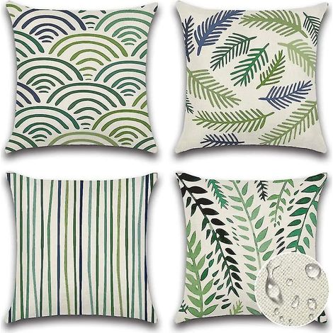 Set med 4 Vattentäta Kuddfodral Utomhus Dekorativa Soffkuddar 45 X 45 Cm (gröna löv) (1/5)