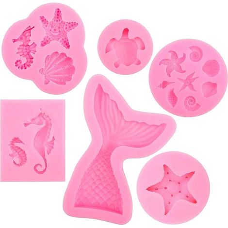6 Pièces Fondant Gâteau Moule Sirène Queue Moule DIY Animal Silicone Moule Ensemble Chocolat Moule Gelée Moule (1/5)