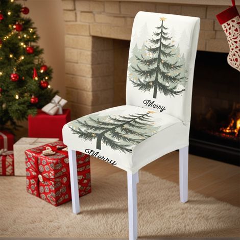 Housse De Chaise De Noël - Motif Arbre De Noël Et Décor Festif - Pour Chaises De Salle À Manger - Lot De 1 (1/5)