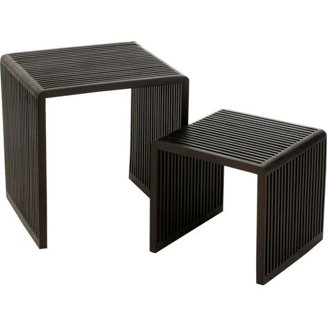 Lot de 2 Tables Basses en Bois "Teck" 50cm Noir (1/5)