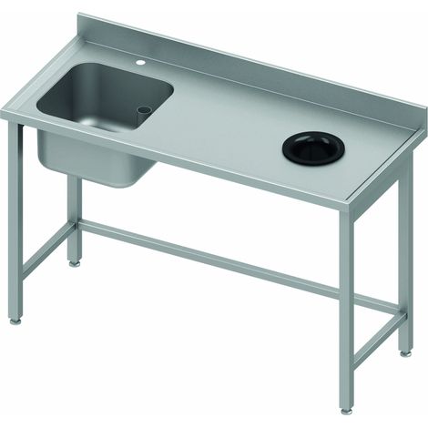 Table de Chef Inox Avec Vide Ordure - Bac à Gauche - Profondeur 700 - Stalgast