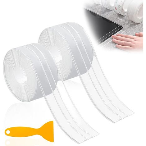 Bande d'Étanchéité Autocollante, 2 Rouleaux PVC Joint Salle de Bain, Transparent Ruban de Calfeutrage Auto-adhésive pour Cuisine, Évier, WC, Baignoire (1/5)