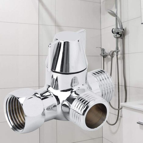 3 Voies G1/2" Vanne de Dérivation D’Eau, Vanne de Douche en Laiton Antirouille Tuyau de Salle D’Eau Vanne de Commande de Connecteur en Forme de T de Galvanoplastie, pour Pulvérisateur de Douche (1/5)