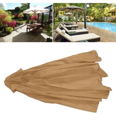 Toile de rechange pour parasols de terrasse, parasol de jardin, grande toile imperméable adaptée aux parasols à 6 baleines, couleur café. (1/4)
