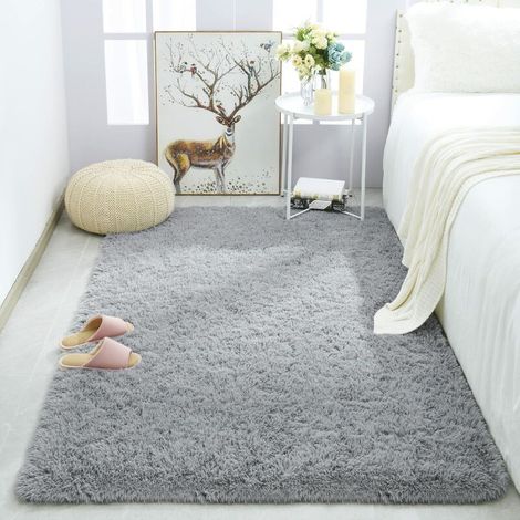 Modern Soft Fur Floor Rug for Bedroom Living Room Decorative Rug Large Soft Comfortable Plush Carpet for Kids -80 x 160cm- Gray (1/5)