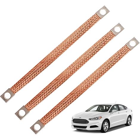 Bande de Mise à Terre Auto, Lot de 3 Tresse de Cuivre 200mm, 6mm², Câble de Terre à Extrémités Étain, Universelle pour Automobile, Armoire de Contrôle, Machine (1/5)