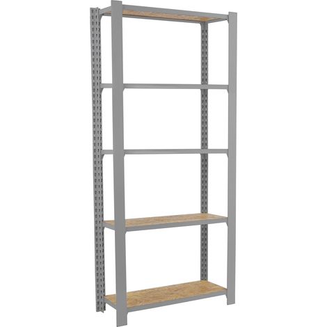 Estantería metálica sin tornillos OFFICLICK de 5 estantes (210x80x30cm) GRIS Y OSB (1/5)