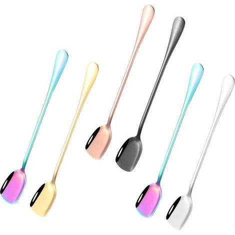 Ensemble de 6 longues cuillères à dessert en acier inoxydable pour café glacé, latte macchiato et milkshakes (1/5)