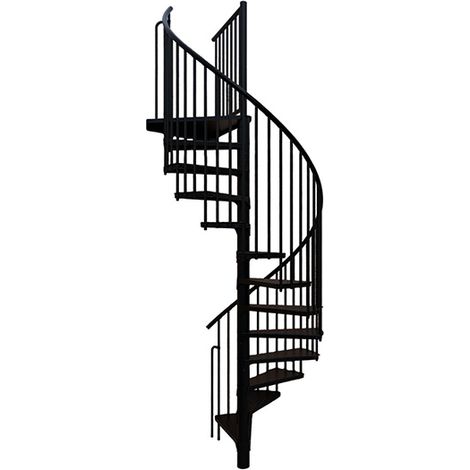 Escalier colimaçon extérieur 13 marches - Hauteur à franchir 2,47 à 3,05m - Diamètre 1.20m - Structure noire et marche noire - RONDOZINK120-CN-13