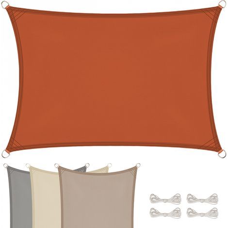 Voile d'ombrage rectangulaire imperméable 160g/m² – Anti-UV – 2 x 3 m – Couleur terracotta – Corde nylon incluse (1/4)