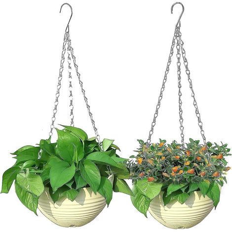 Ensemble de 2 pots de fleurs suspendus pour jardins d'intérieur et d'extérieur, gris clair (1/5)