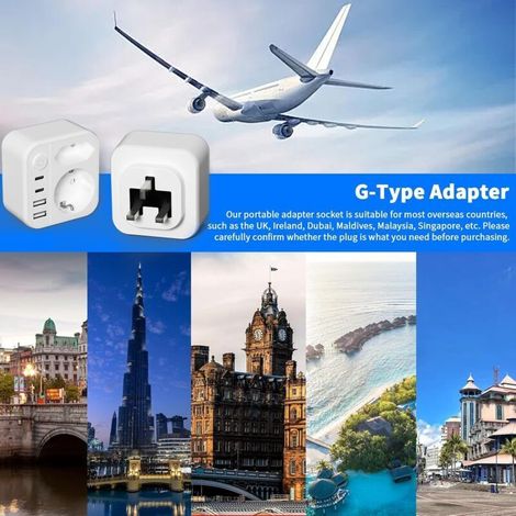 6 en 1 Adaptateur Prise Anglaise UK, Adaptateur Prise Anglaise, Prise Anglaise Adaptateur Francais avec 2 USB A, 2 Type C, 2 Prise, Type G pour UK/Irlande/Malaisie/Maldives (1/5)