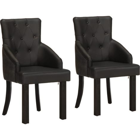 Chaises à manger, Chaises à dîner, Fauteuils de Relaxation lot de 2 noir cuir de chèvre véritable BGT79913 (1/5)