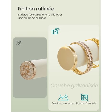 Porte-Bracelet et Présentoir à Bijoux 2 Niveaux en Velours 22 x 15 x 29,6 cm Blanc et Or (1/4)