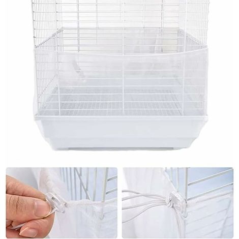 Couverture de Cage à Oiseaux, Nylon en Filet de Protection pour Cage Oiseaux Lavable, Housses Anti Graine pour Cages à Oiseaux, Ventilé est Antipoussière - Blanc (1/5)