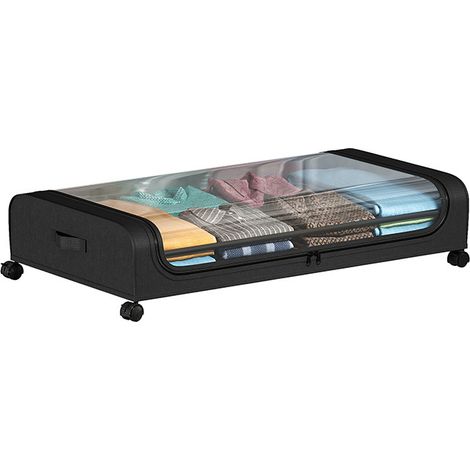 Boîte de rangement sous lit à roulettes avec couvercle anti-poussière, simple pour vêtements et chaussures