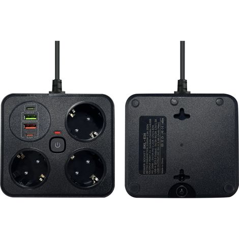 Adaptateur Prise EU,USB 2+Type-c 2– Idéal Bureau & Voyages,Noir (1/4)