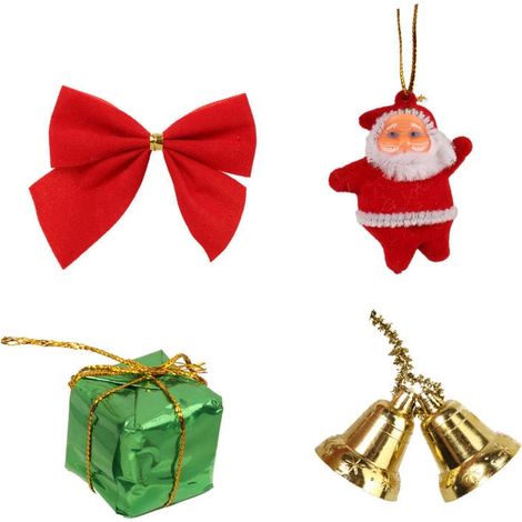 Set di 16 decorazioni natalizie - Assortimento di Babbo Natale, regali, campanelle e fiocchi (1/5)
