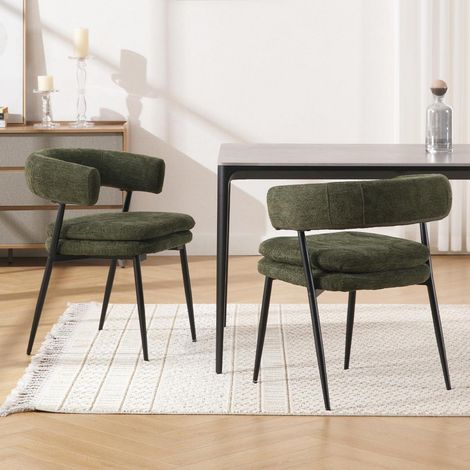 2er Set Esszimmerstühle Chenille Grün, Polsterstühle mit Metallbeinen, modern (1/5)