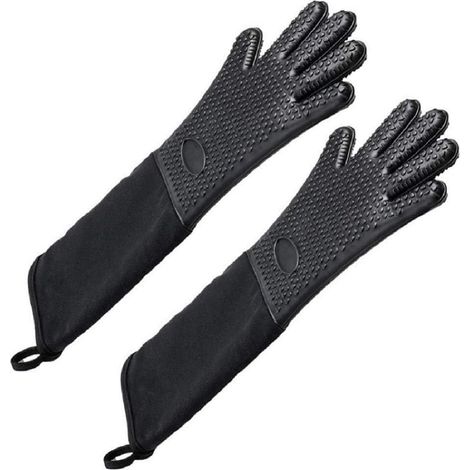 Extra lange, professionelle Silikon-Küchenhandschuhe mit gestepptem Futter, hitzebeständig und strapazierfähig, 1 Paar