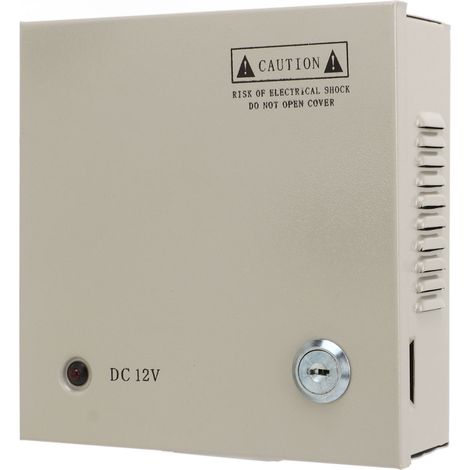 Boîtier de distribution électrique pour vidéosurveillance, 12 V, 4 canaux, fusible 5 A, 110 V/220 V, boîtier métallique, prise secteur verrouillable (1/5)