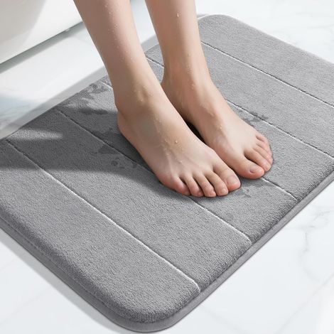 Tapis de Bain en Mousse à Mémoire de Forme 40x60 cm, Ultra Doux, Absorbant, Antidérapant et Lavable, Gris clair (1/5)