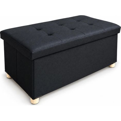 Polsterhocker mit Stauraum rechteckig, mit Holzbeinen, klappbar, 76 × 38 × 38 cm (1/5)